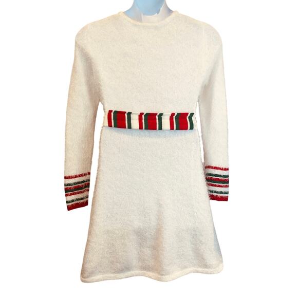 Born Famous Fuzzy Snowman Christmas Sweater Dress with Scarf Belt Size Large - Picture 3 of 4